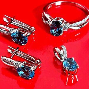 London Blue Topaz Set inchAfinainch 925 Sterling Silver Earrings